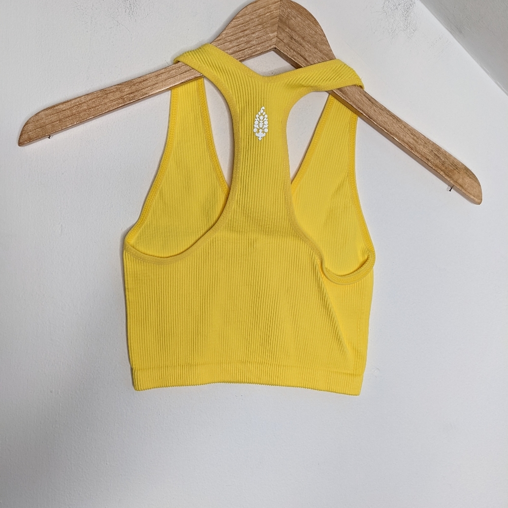 Free People Yellow Ribbed Racerback Sports Bra - Picture 3 of 4